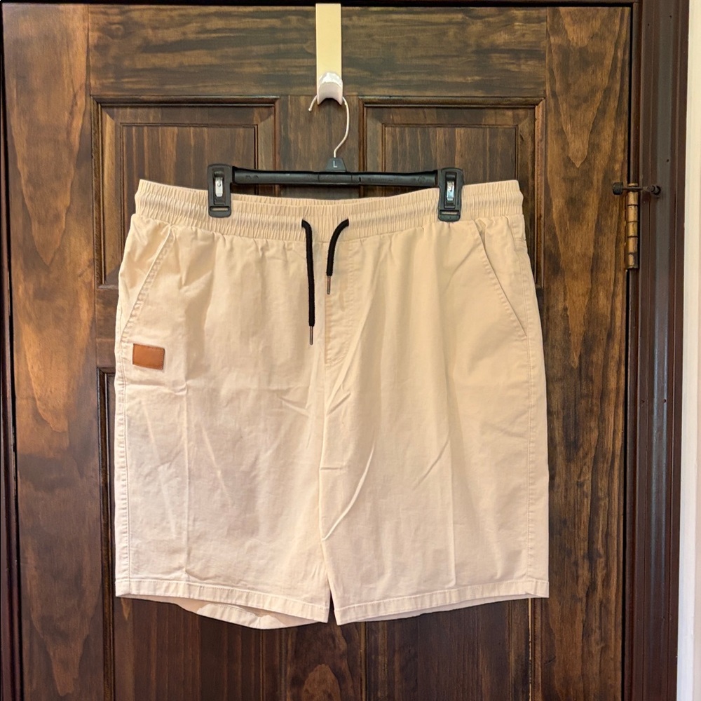 Men's Flat Front Drawstring Shorts - Cream